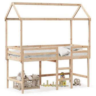 Halfhoogslaper met ladder en bedhuis grenenhout 80x200 cm 2