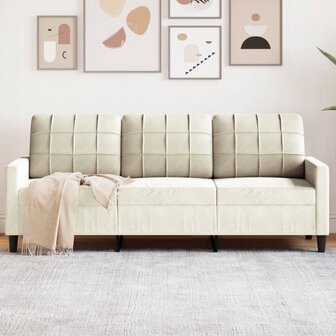 Driezitsbank 180 cm fluweel cr&egrave;mekleurig 1