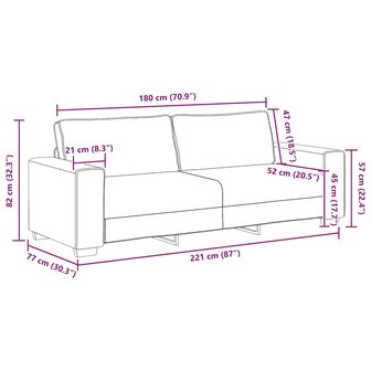 3-zitsbank 180 cm stof zwart 9