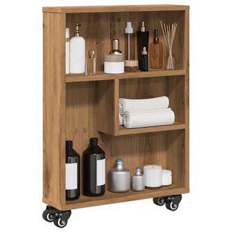 Opbergtrolley smal 48x13x68 cm bewerkt hout artisanaal eiken 1