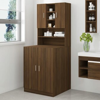 Wasmachinekast bewerkt hout bruin eikenkleur 1