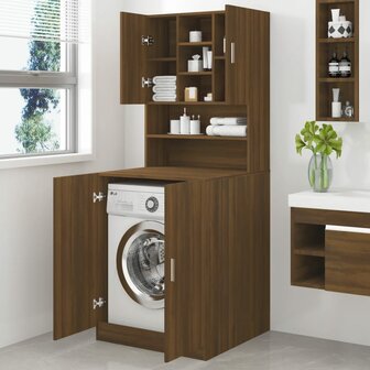 Wasmachinekast bewerkt hout bruin eikenkleur 3