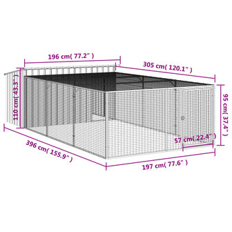 Hondenhok met ren 197x396x110 cm gegalvaniseerd staal antraciet 9