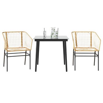 3-delige Tuinset poly rattan glas bruin 1