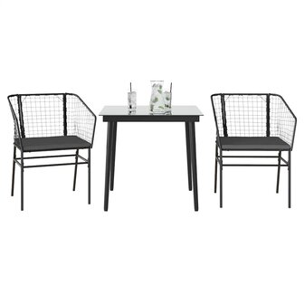 3-delige Tuinset met kussens poly rattan glas zwart 1