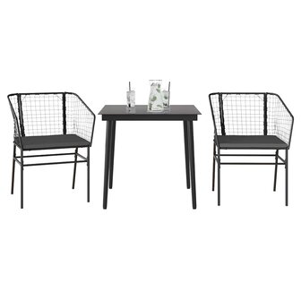 3-delige Tuinset met kussens poly rattan glas zwart 2