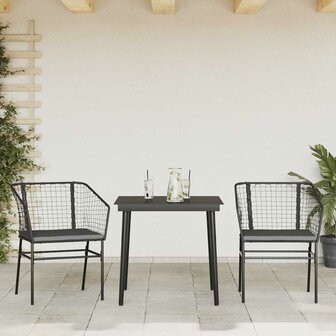 3-delige Tuinset met kussens poly rattan glas zwart 3
