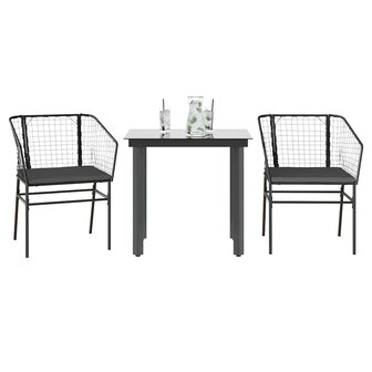 3-delige Tuinset met kussens poly rattan glas zwart 1