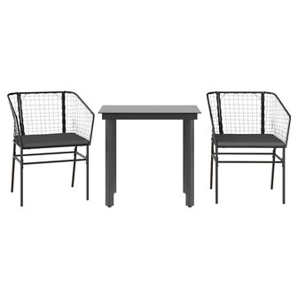 3-delige Tuinset met kussens poly rattan glas zwart 2