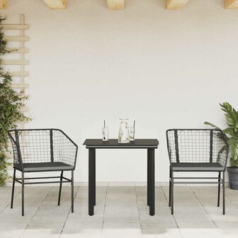 3-delige Tuinset met kussens poly rattan glas zwart 3