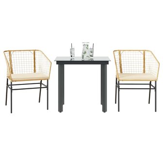 3-delige Tuinset met kussens poly rattan glas bruin 1