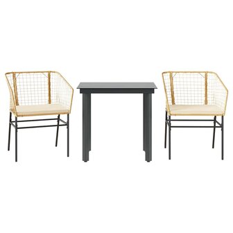 3-delige Tuinset met kussens poly rattan glas bruin 2