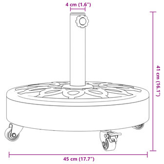 Parasolvoet met wielen voor stok van &Oslash;38 / 48 mm 27 kg rond 8