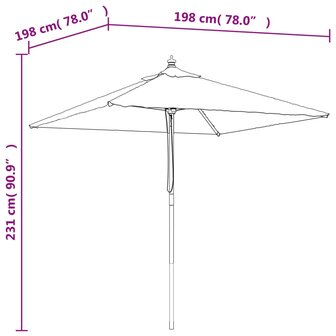 Parasol met houten paal 198x198x231 cm azuurblauw 7