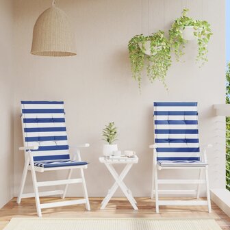 Stoelkussens 2 st hoge rug gestreepte stof wit en blauw 1
