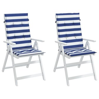 Stoelkussens 2 st hoge rug gestreepte stof wit en blauw 4