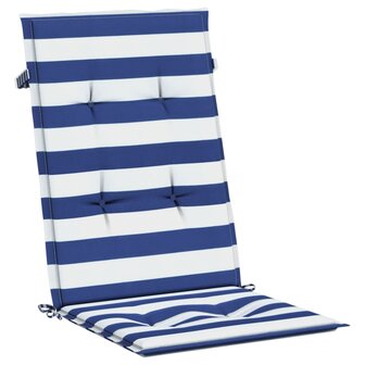 Stoelkussens 2 st hoge rug gestreepte stof wit en blauw 5
