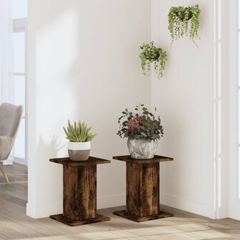 Plantenstandaards 2 st 30x30x40 cm bewerkt hout gerookt eiken 3