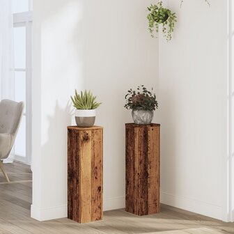 Plantenstandaards 2 st 17x17x60 cm bewerkt hout oud houtkleurig 1