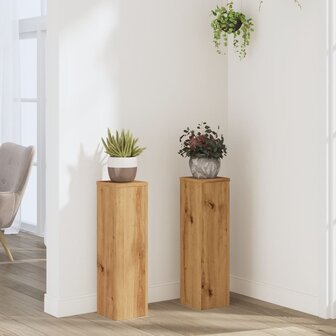 Plantenstandaards 2 st 17x17x60 cm hout artisanaal eikenkleurig 1