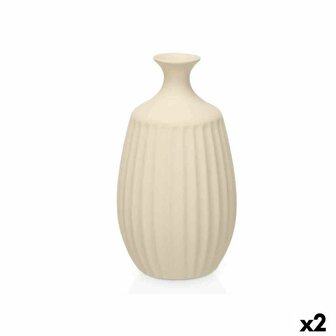 Vaas Beige Keramisch 21 x 39 x 21 cm (2 Stuks) Strepen 1
