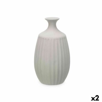 Vaas Grijs Keramisch 21 x 39 x 21 cm (2 Stuks) Strepen 1