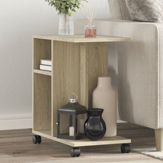 Bijzettafel met wieltjes 50x30x55 cm hout sonoma eikenkleurig 1