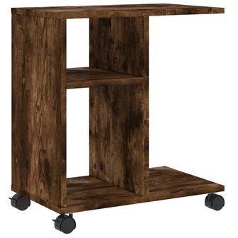 Bijzettafel met wieltjes 50x30x55 cm hout gerookt eikenkleurig 2