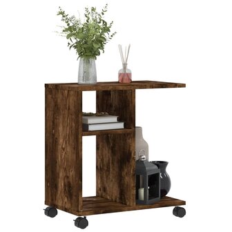 Bijzettafel met wieltjes 50x30x55 cm hout gerookt eikenkleurig 4