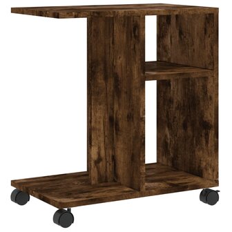 Bijzettafel met wieltjes 50x30x55 cm hout gerookt eikenkleurig 7