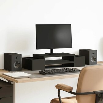 Monitorstandaard met opbergruimte 70x27x15 cm hout zwart 1