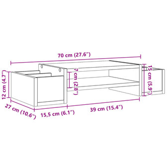 Monitorstandaard met opbergruimte 70x27x15 cm hout sonoma eiken 9