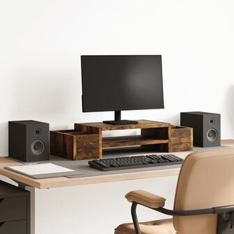 Monitorstandaard opbergruimte 70x27x15 cm hout gerookt eiken 1