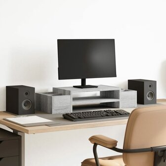 Monitorstandaard met opbergruimte 70x27x15 cm hout grijs sonoma 1