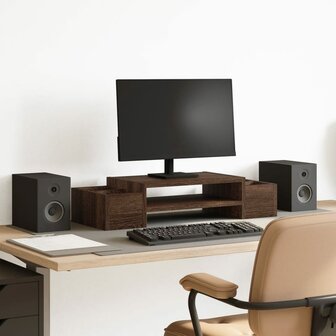 Monitorstandaard met opbergruimte 70x27x15 cm hout bruin eiken 1