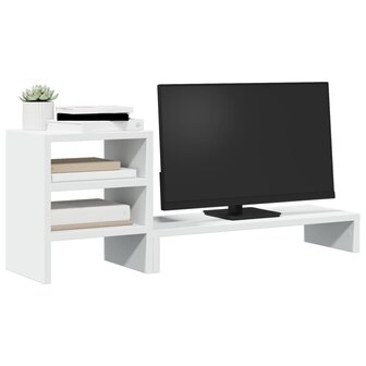 Monitorstandaard met bureau-organizer bewerkt hout wit 3