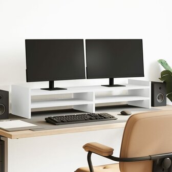 Monitorstandaard 100x27x20 cm bewerkt hout wit 1