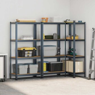 Opbergrekken 4-laags 3 st staal &amp; bewerkt hout antracietkleurig 3