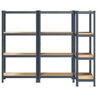 Opbergrekken 4-laags 3 st staal &amp; bewerkt hout antracietkleurig 4