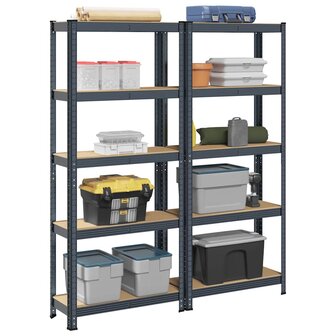 5 Laags Opbergrek 2 stuks antracietkleurig staal &amp; bewerkt hout 1
