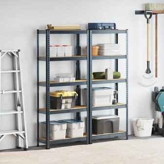 5 Laags Opbergrek 2 stuks antracietkleurig staal &amp; bewerkt hout 3