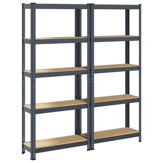 5 Laags Opbergrek 2 stuks antracietkleurig staal &amp; bewerkt hout 6