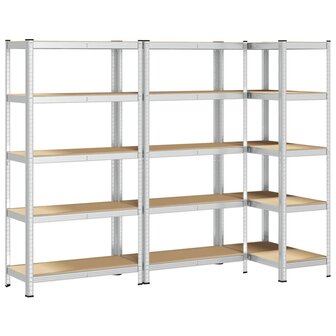 Opbergrekken 5-laags 3 st staal en bewerkt hout zilverkleurig 2