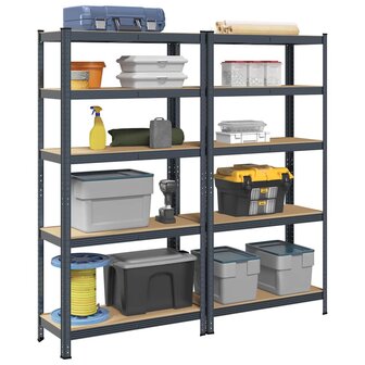 5 Laags Opbergrek 2 stuks antracietkleurig staal &amp; bewerkt hout 1
