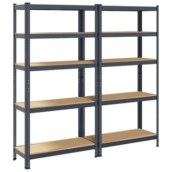 5 Laags Opbergrek 2 stuks antracietkleurig staal &amp; bewerkt hout 2