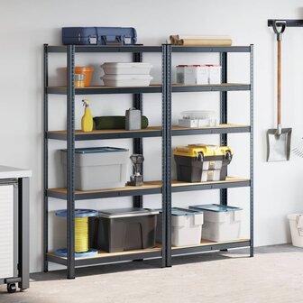 5 Laags Opbergrek 2 stuks antracietkleurig staal &amp; bewerkt hout 3