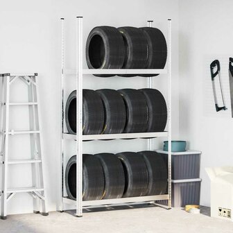 Bandenrek 3-laags 110x40x200 cm staal zilverkleurig 3