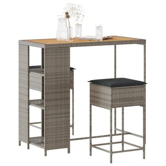 3-delige Tuinbarset met kussens poly rattan grijs 1