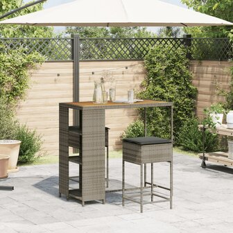 3-delige Tuinbarset met kussens poly rattan grijs 3