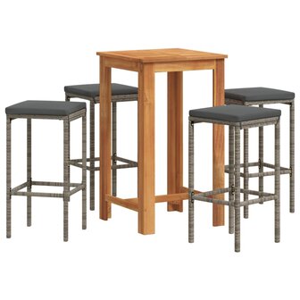 5-delige Tuinbarset massief acaciahout en poly rattan grijs 2